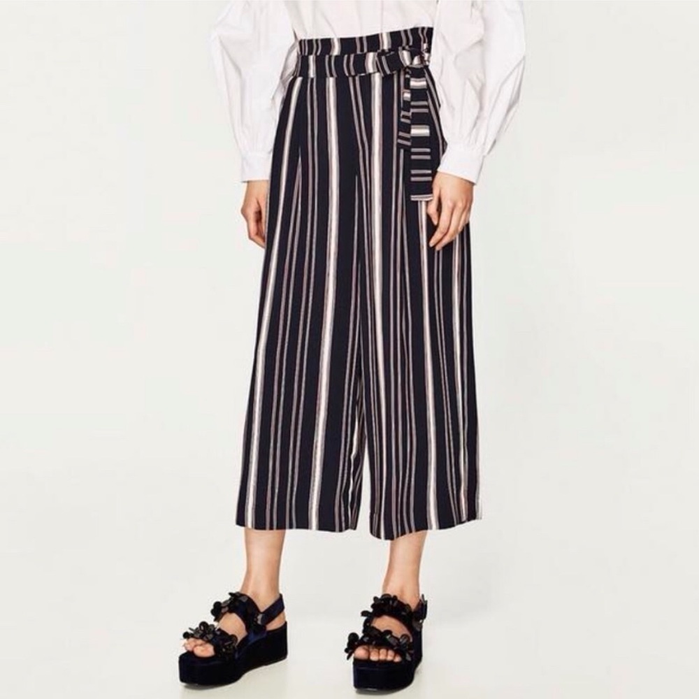 ZARA•Striped Wide Leg Pants baggy women size M